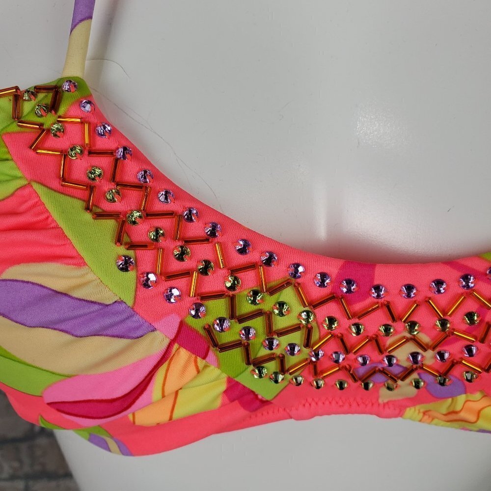 Victoria's Secret Coral Bikini  Top Bandeau Halter Crystals Beads Size Sm… - Picture 3 of 13